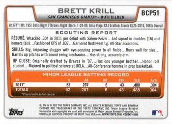 2012 Bowman - Chrome Prospects #BCP51 Brett Krill Back