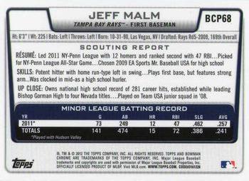 2012 Bowman - Chrome Prospects #BCP68 Jeff Malm Back