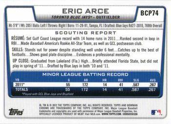 2012 Bowman - Chrome Prospects #BCP74 Eric Arce Back