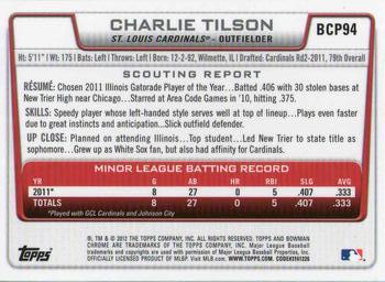 2012 Bowman - Chrome Prospects #BCP94 Charlie Tilson Back