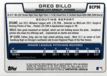 2012 Bowman - Chrome Prospects #BCP96 Greg Billo Back