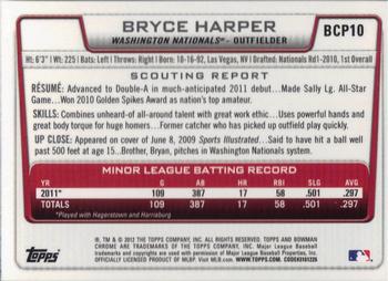2012 Bowman - Chrome Prospects #BCP10 Bryce Harper Back