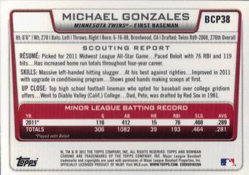 2012 Bowman - Chrome Prospects #BCP38 Michael Gonzales Back