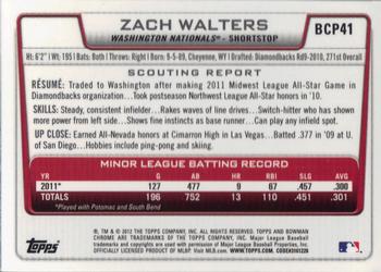 2012 Bowman - Chrome Prospects #BCP41 Zach Walters Back