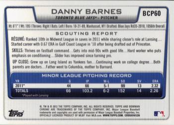2012 Bowman - Chrome Prospects #BCP60 Danny Barnes Back