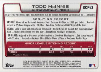 2012 Bowman - Chrome Prospects #BCP63 Todd McInnis Back