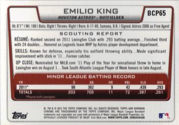 2012 Bowman - Chrome Prospects #BCP65 Emilio King Back
