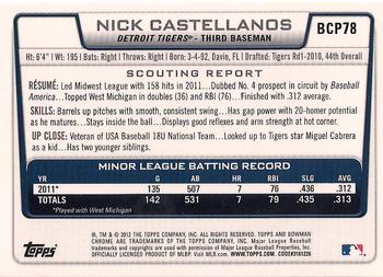 2012 Bowman - Chrome Prospects #BCP78 Nick Castellanos Back