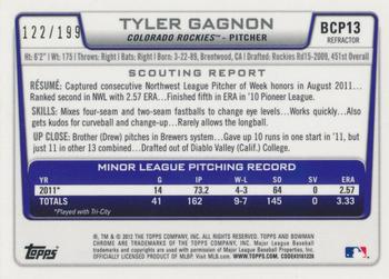 2012 Bowman - Chrome Prospects Purple Refractors #BCP13 Tyler Gagnon Back