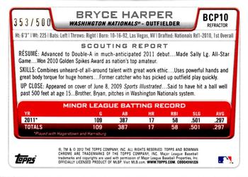 2012 Bowman - Chrome Prospects Refractors #BCP10 Bryce Harper Back