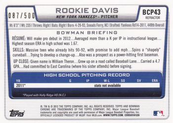 2012 Bowman - Chrome Prospects Refractors #BCP43 Rookie Davis Back