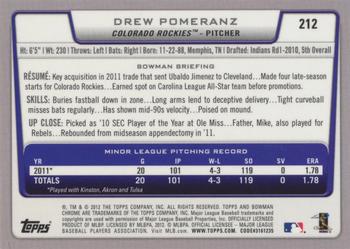 2012 Bowman - Chrome Rookie Autographs #212 Drew Pomeranz Back