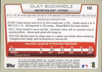 2012 Bowman - Gold #102 Clay Buchholz Back