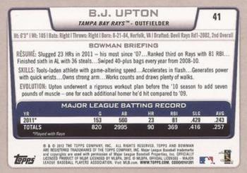 2012 Bowman - Gold #41 B.J. Upton Back