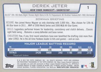 2012 Bowman - Gold #1 Derek Jeter Back