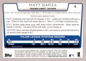2012 Bowman - Gold #6 Matt Garza Back