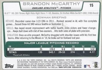2012 Bowman - Gold #15 Brandon McCarthy Back