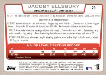 2012 Bowman - Gold #20 Jacoby Ellsbury Back
