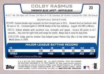 2012 Bowman - Gold #23 Colby Rasmus Back