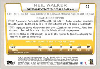 2012 Bowman - Gold #24 Neil Walker Back