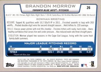 2012 Bowman - Gold #26 Brandon Morrow Back
