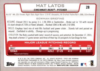 2012 Bowman - Gold #28 Mat Latos Back