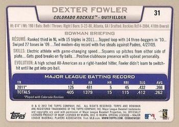 2012 Bowman - Gold #31 Dexter Fowler Back
