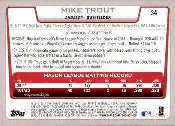 2012 Bowman - Gold #34 Mike Trout Back