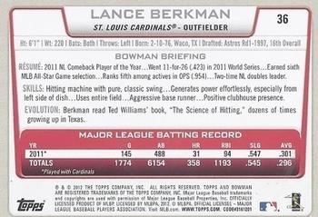 2012 Bowman - Gold #36 Lance Berkman Back