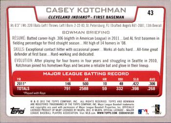 2012 Bowman - Gold #43 Casey Kotchman Back