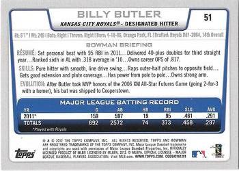 2012 Bowman - Gold #51 Billy Butler Back