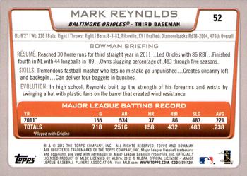 2012 Bowman - Gold #52 Mark Reynolds Back