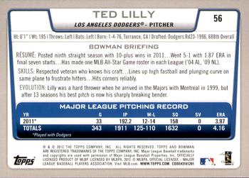 2012 Bowman - Gold #56 Ted Lilly Back