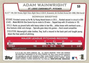 2012 Bowman - Gold #59 Adam Wainwright Back