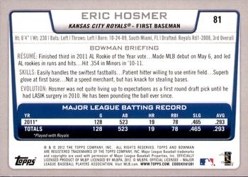 2012 Bowman - Gold #81 Eric Hosmer Back