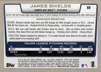 2012 Bowman - Gold #88 James Shields Back
