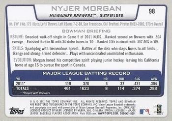 2012 Bowman - Gold #98 Nyjer Morgan Back