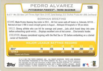2012 Bowman - Gold #106 Pedro Alvarez Back