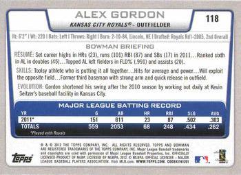 2012 Bowman - Gold #118 Alex Gordon Back