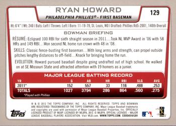 2012 Bowman - Gold #129 Ryan Howard Back