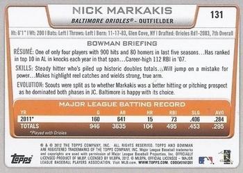 2012 Bowman - Gold #131 Nick Markakis Back