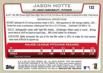 2012 Bowman - Gold #132 Jason Motte Back