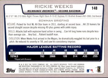 2012 Bowman - Gold #148 Rickie Weeks Back