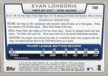 2012 Bowman - Gold #149 Evan Longoria Back