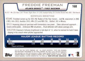 2012 Bowman - Gold #168 Freddie Freeman Back