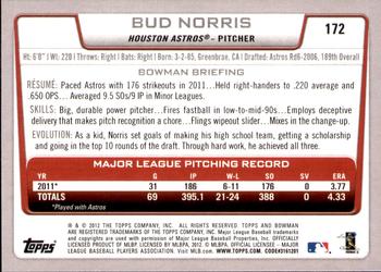 2012 Bowman - Gold #172 Bud Norris Back