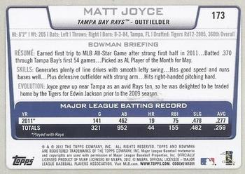 2012 Bowman - Gold #173 Matt Joyce Back