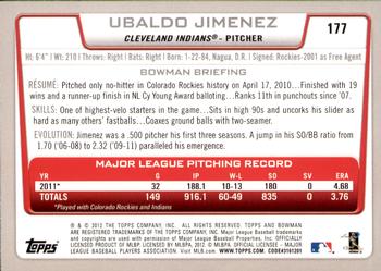 2012 Bowman - Gold #177 Ubaldo Jimenez Back