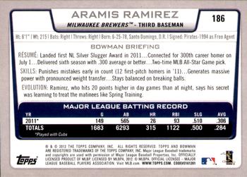 2012 Bowman - Gold #186 Aramis Ramirez Back