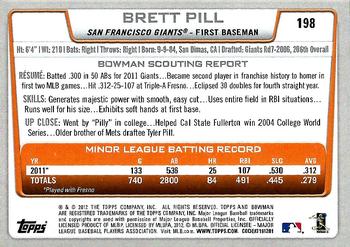 2012 Bowman - Gold #198 Brett Pill Back